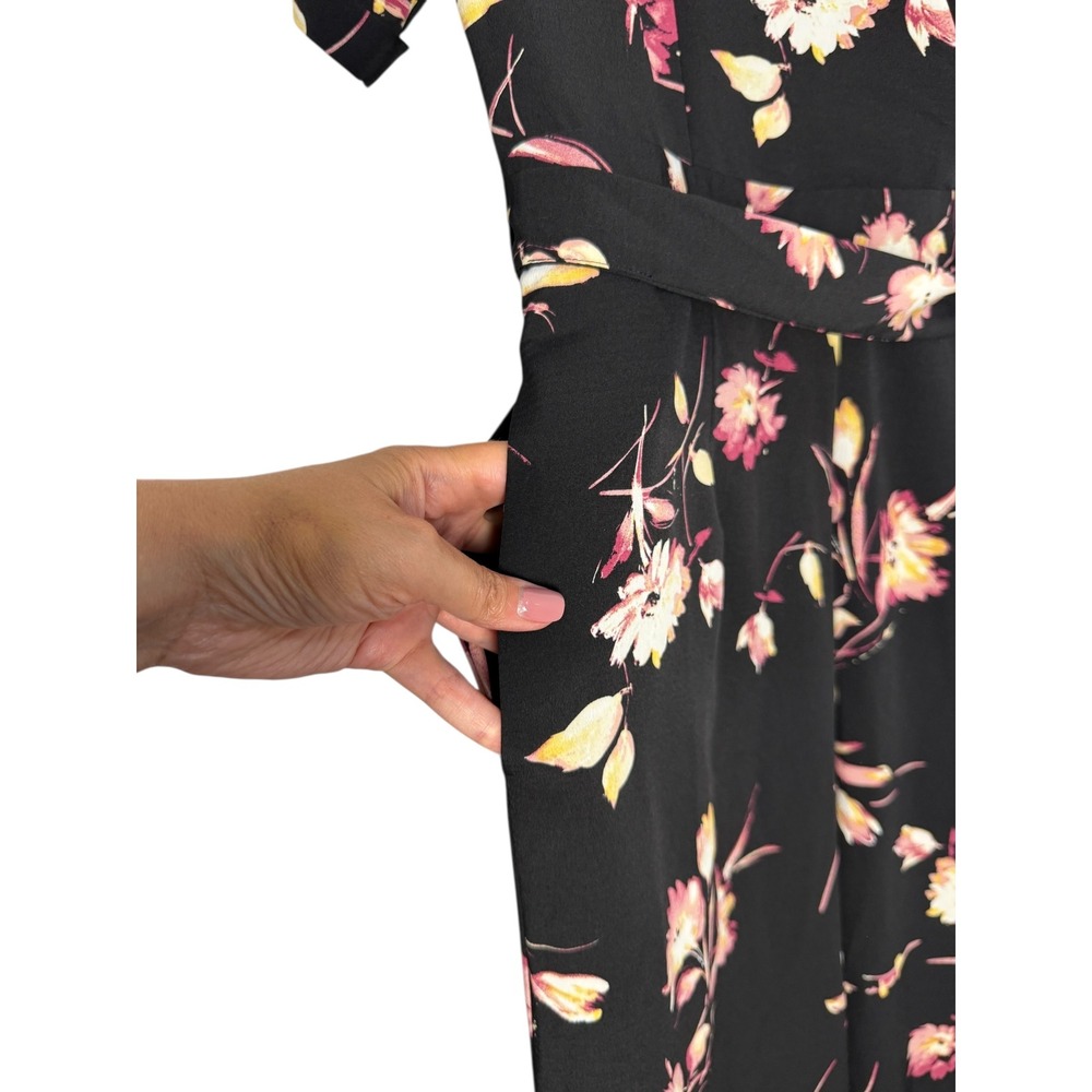 Active USA Floral Print Jumpsuit Wide Leg V Neck Black Casual Medium/Large NWT - Picture 10 of 15